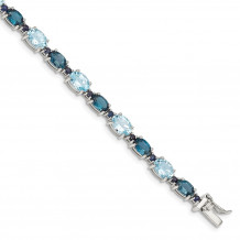 Quality Gold Sterling Silver Rhodium-plated Oval London Blue Sky Blue Topaz Bracelet - QG4907-7.25