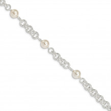 Quality Gold Sterling Silver Polished 3-Swarovski Pearl 7.5in Bracelet - QG4238-7.5