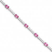 Quality Gold Sterling Silver Rhodium-plated 7inch Pink and Clear CZ Bracelet - QX422CZ