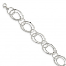Quality Gold Sterling Silver Polished & Textured Circle 7.5in Bracelet - QG3744-7.5