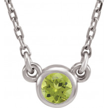 14K White 4 mm Round Peridot Bezel-Set Solitaire 16 Necklace - 6113460021P