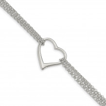 Quality Gold Sterling Silver Polished Multi Strand Heart Bracelet - QG3610-7.25