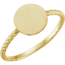 14K Yellow Round Engravable Rope Ring - 514011001P