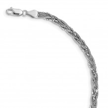 Quality Gold Sterling Silver Rhodium-plated Braided Beads & Snake Chain Bracelet - QG5114-7.5