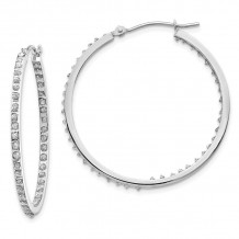 Quality Gold 14k White Gold Diamond Fascination Round Hinged Hoop Earrings - DF255