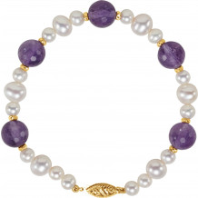 14K Yellow Freshwater Cultured Pearl & Amethyst 7.5 Bracelet - 650159101P