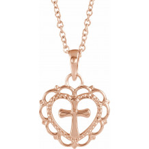 14K Rose Youth Heart with Cross 16-18 Necklace - R45398602P