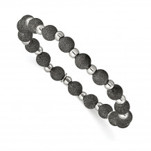 Quality Gold Sterling Silver Ruthenium-plated Laser Cut Bead Stretch Bracelet - QG3402