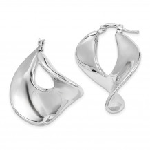 Quality Gold Sterling Silver Polished Rhodium Plated Twisted Square Hoop Earrings - QE8321