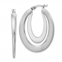 Quality Gold Sterling Silver Rhodium-plated Polished & Brushed Hoop Earrings - QE11661
