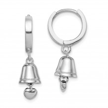 Quality Gold Sterling Silver Rhodium-plated Polished Bell  Heart Children Hoop Earrings - QE12286