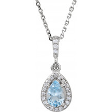 14K White Aquamarine & .07 CTW Diamond 18 Necklace - 8530770000P