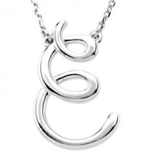 14K White Script Initial E 16 Necklace - 84635208P