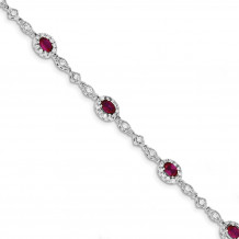 Quality Gold Sterling Silver Rhodium Plated 7inch Red and Clear CZ Bracelet - QX434CZ