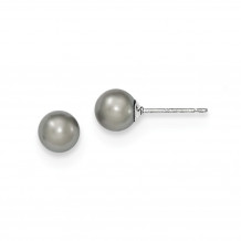 Quality Gold Sterling Silver 6-7mm Grey FW Cultured Round Pearl Stud Earrings - QE12713