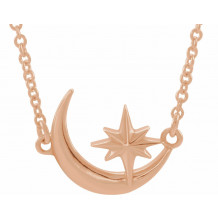 14K Rose Crescent Moon & Star 16-18 Necklace - 86843602P
