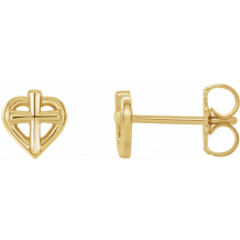 14K Yellow Cross with Heart Youth Earrings - R17022601P