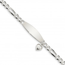 Quality Gold Sterling Silver Polished Figaro ID Heart Dangle Bracelet - QID214-7.5