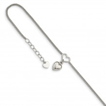 Quality Gold Sterling Silver Cabled Heart Dangle Charm with 1in ext Anklet - QG4794-9