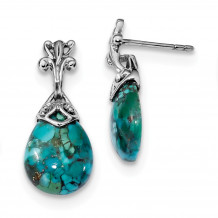 Quality Gold Sterling Silver Rhodium-plated  Reconstituted Turquoise Dangle Earrings - QE13921