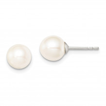 Quality Gold Sterling Silver 7-8mm White FW Cultured Round Pearl Stud Earrings - QE12734