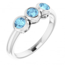 14K White Aquamarine Three-Stone Bezel-Set Ring - 719966067P