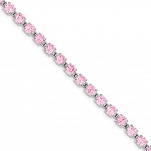 Quality Gold Sterling Silver Rhodium-plated 7 inch Pink CZ Bracelet - QX424CZ