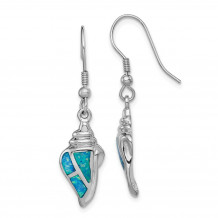 Quality Gold Sterling Silver Rhodium-plated Created Blue Opal Seashell Dangle Earrings - QE14447