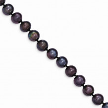 Quality Gold 14k Black Near Round Freshwater Cultured Pearl Bracelet - BPN080-7.5