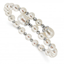 Quality Gold Sterling Silver RH 6-9mm White FWC Pearl  Wrap Bracelet - QH5413