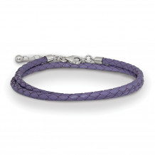 Quality Gold Sterling Silver Reflections Purple Leather 14in 2in ext Choker Bracelet - QRS4049PURP-14