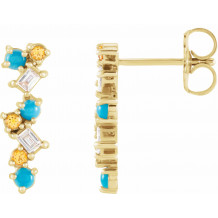 14K Yellow Turquoise, Honey Topaz & 1/10 CTW Diamond Scattered Bar Earrings - 87048608P