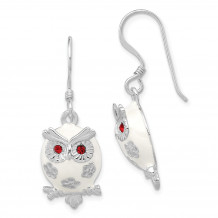 Quality Gold Sterling Silver Rhodium-plated Enamel Red CZ Owl Dangle Earrings - QE11833