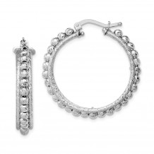 Quality Gold Sterling Silver Rhodium-plated Beaded Italian Hinged Hoop Earrings - QE11650