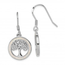 Quality Gold Sterling Silver Rhodium-plated Created Opal Circle   Tree Dangle Earrings - QE14295