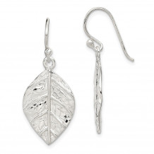 Quality Gold Sterling Silver Leaf Textured Dangle Earrings - QE12457
