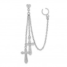 Quality Gold Sterling Silver Rhodium Plated Dangle  Cross Earlobe Cuff Earring - QE11456