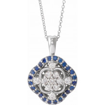 14K White Blue Sapphire & 1/3 CTW Diamond 16-18 Necklace - 86867620P