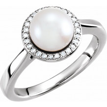 14K White Freshwater Cultured Pearl & .07 CTW Diamond Halo-Style Ring - 6471101P
