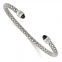 Quality Gold Sterling Silver Black Onyx Textured Cuff Bracelet - QG4809