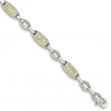 Quality Gold Sterling Silver 7in Vermeil Oval Link CZ Bracelet - QG3110-7