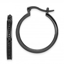 Quality Gold Sterling Silver Black Rhodium Plated Black CZ Hoop Earrings - QE9264