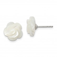 Quality Gold Sterling Silver 10mm White Mother of Pearl Flower Post Stud Earrings - QE12901W