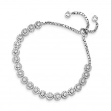 Quality Gold Sterling Silver Rhodium-plated CZ Halo Adjustable Bracelet - QG4781