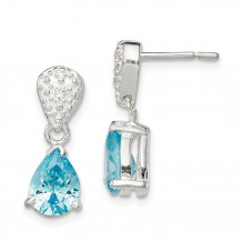 Quality Gold Sterling Silver Polished Blue & Clear CZ Dangle Post Earrings - QE12376