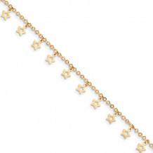 Quality Gold 14k Gold Polished & Textured Star Anklet - ANK282-10
