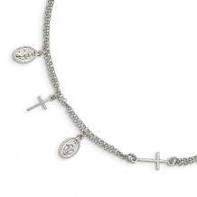 Quality Gold Sterling Silver Cross & Mary Charm with 1in .ext Bracelet - QG4969-7