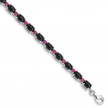 Quality Gold Sterling Silver Rhodium-plated Blk Spinel Cabochon & Rhodolite Bracelet - QG4887-7.5