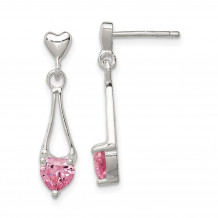 Quality Gold Sterling Silver Polished Pink CZ Heart Post Dangle Earrings - QE9417