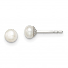 Quality Gold Sterling Silver 3-4mm White FW Cultured Button Pearl Stud Earrings - QE12697